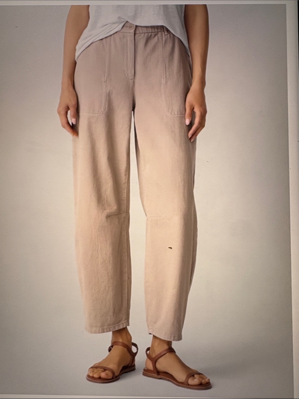Eileen Fisher Organic Cotton Barrel Leg Pants in Wheat L